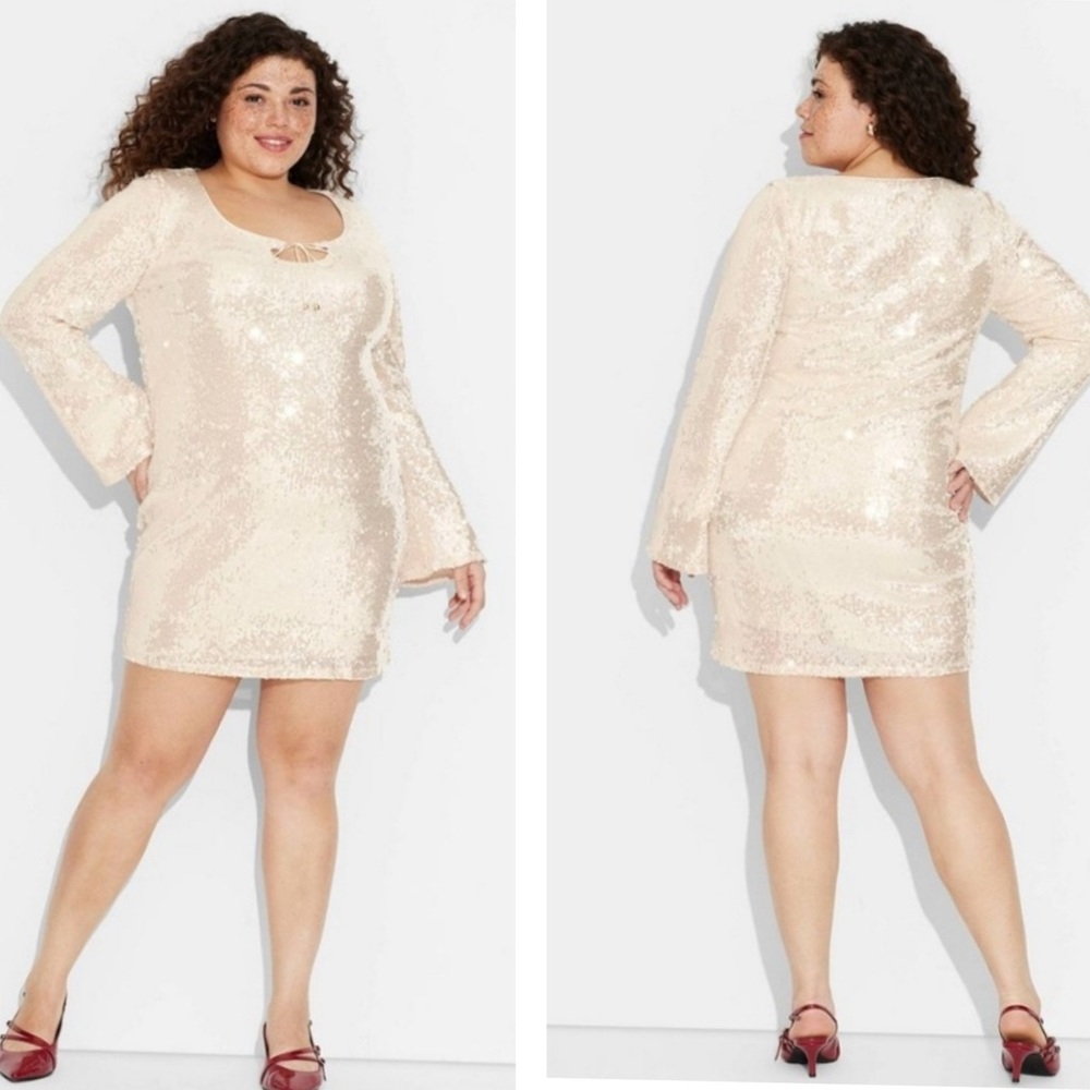 NWT Target Wild Fable Sequin Long Sleeve Mini Plus Size Shift Dress